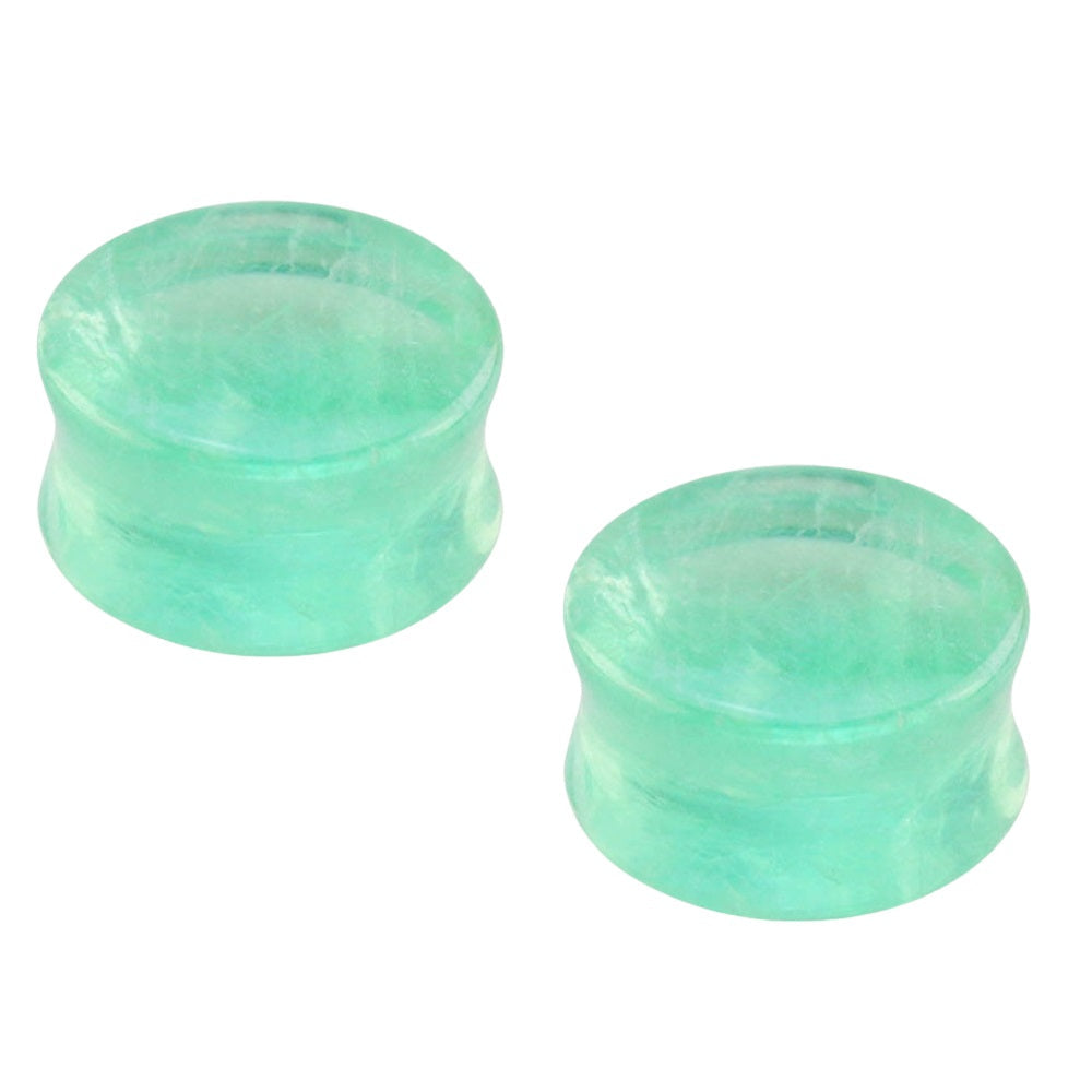 Green Fluorite Stone Double Flared Plugs - Pair
