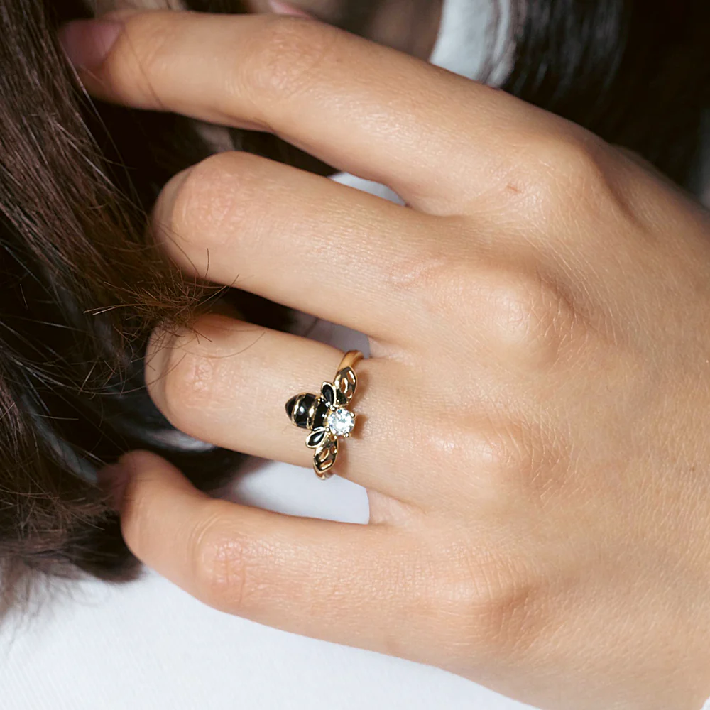 CZ Crystal Bee Ring - Gold Plated 925 Sterling Silver