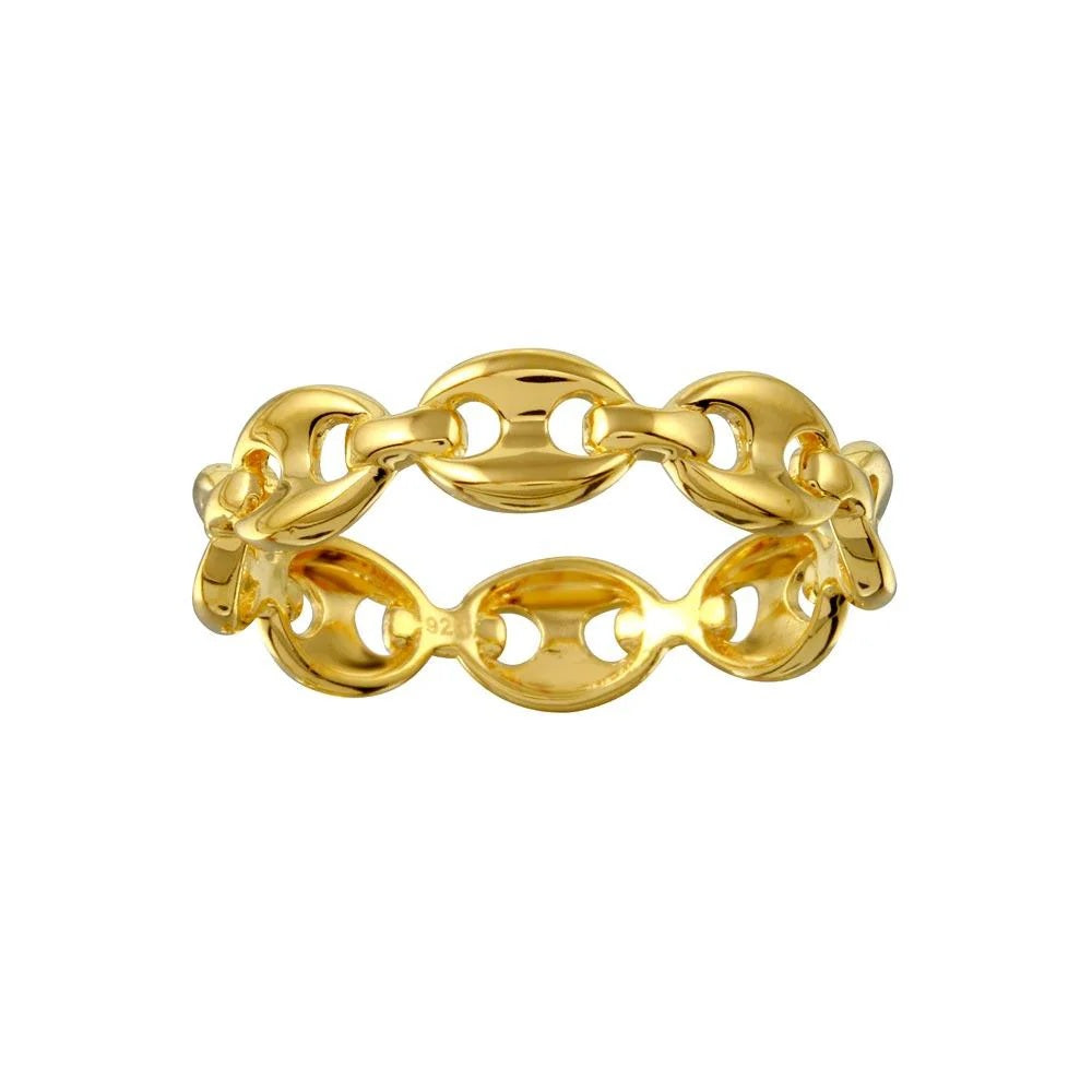 Puff Mariner Design Link Ring - Gold Plated 925 Sterling Silver