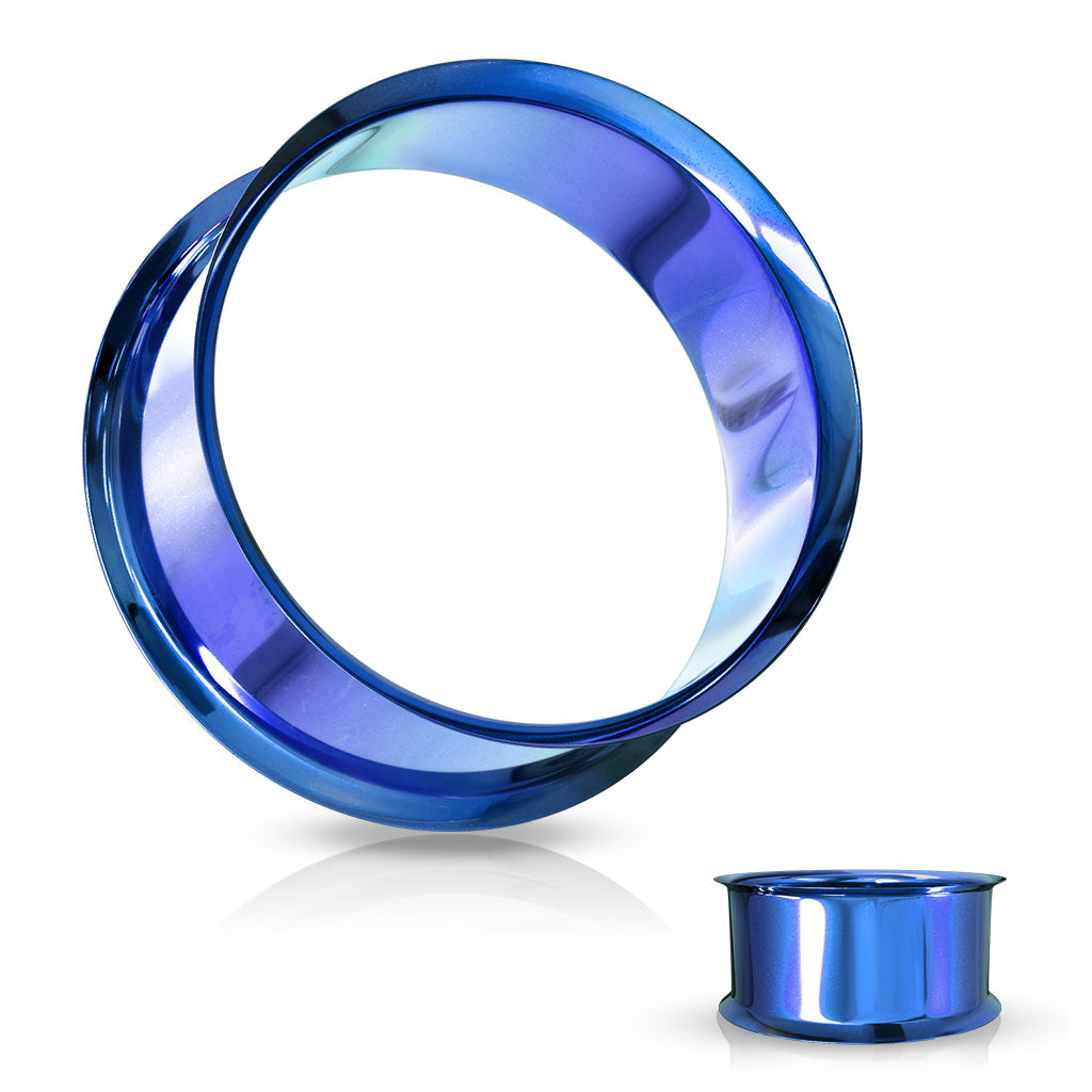 Blue PVD Coated 316L Stainless Steel Double Flared Tunnels - Pair