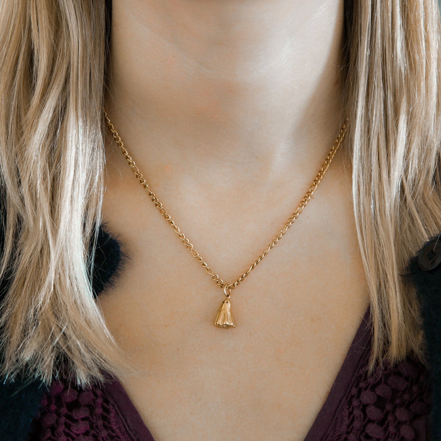 Ghost Pendant Necklace - 18K Gold Plated Stainless Steel