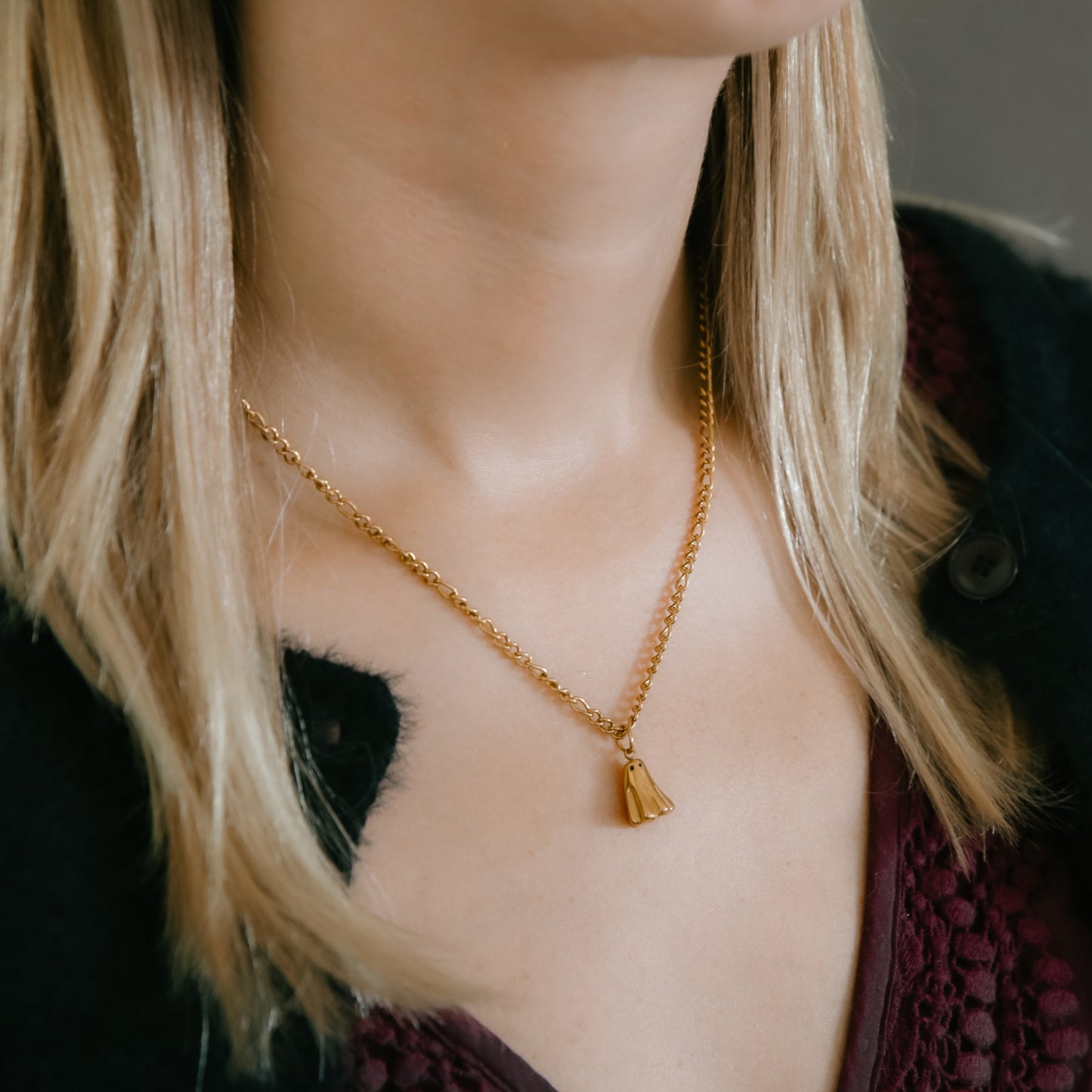 Ghost Pendant Necklace - 18K Gold Plated Stainless Steel