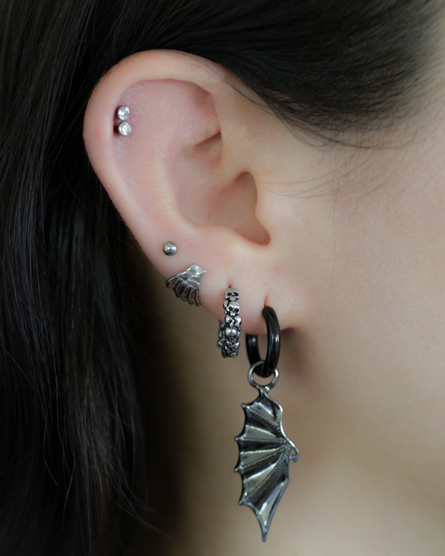 Skull Lined Huggie Hoop Earrings - Pair - 316 Stainless Steel