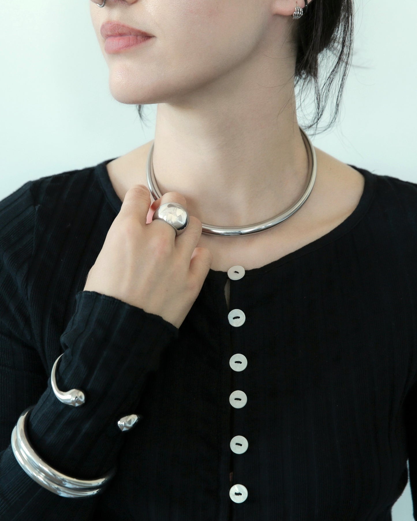 Collar Cuff Choker Necklace - Stainless Steel