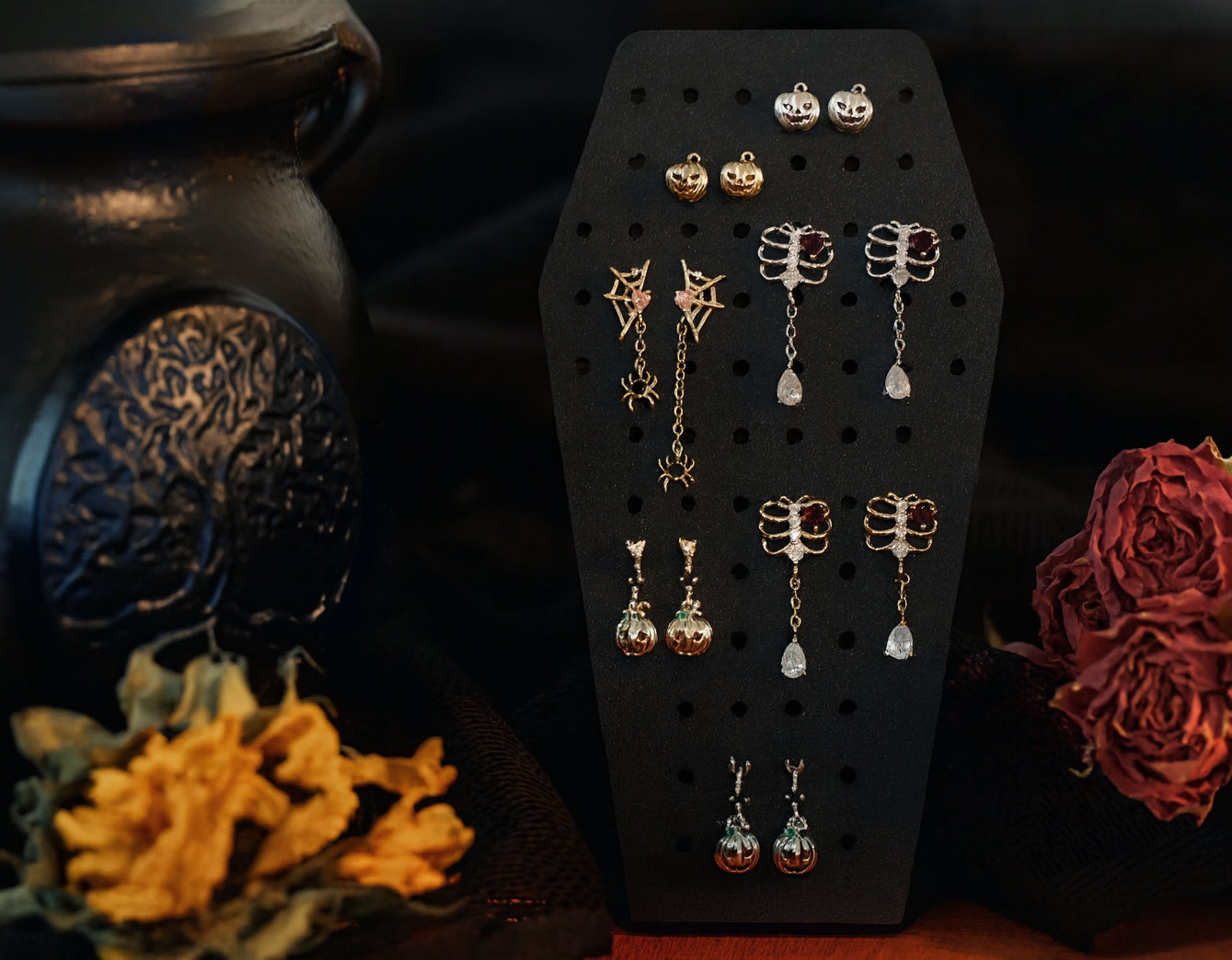 Rib Cage with Dangling Gem Stud Earrings - Pair