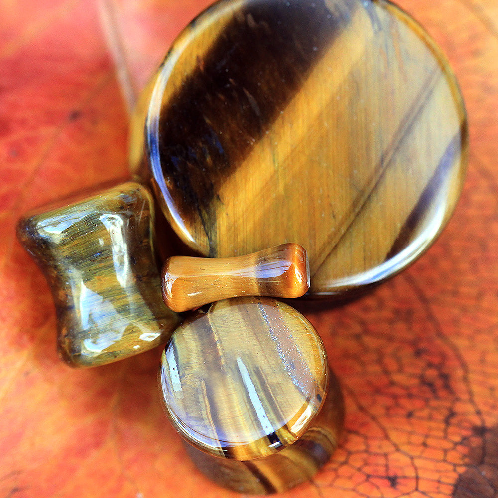 Natural Tiger's Eye Semi-Precious Stone Saddle Plugs
- Pair