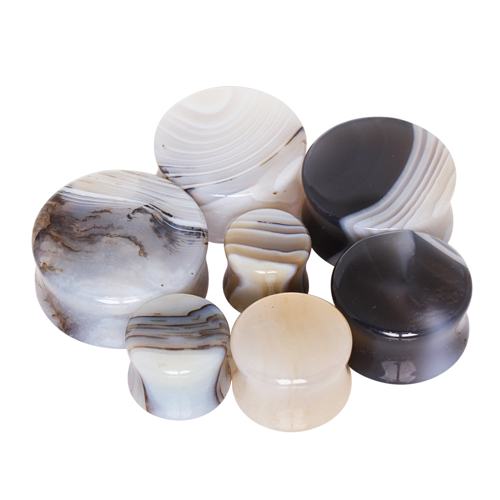 Natural Grey Agate Stone Saddle Plugs
- Pair