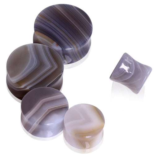 Natural Grey Agate Stone Saddle Plugs
- Pair