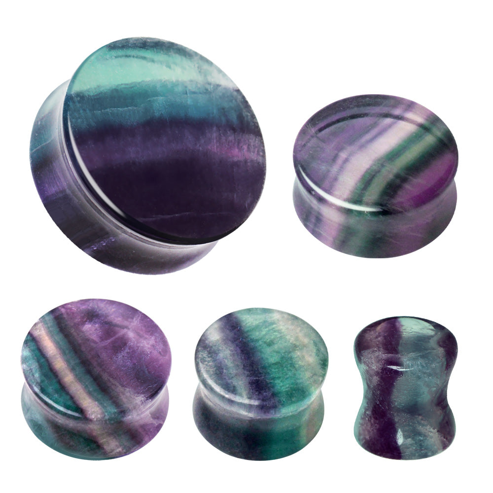 Natural Rainbow Fluorite Stone Double Flared Plugs - Pair