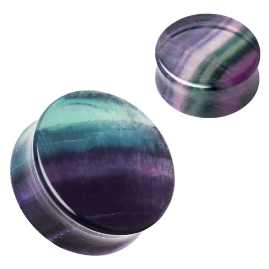 Natural Rainbow Fluorite Stone Double Flared Plugs - Pair