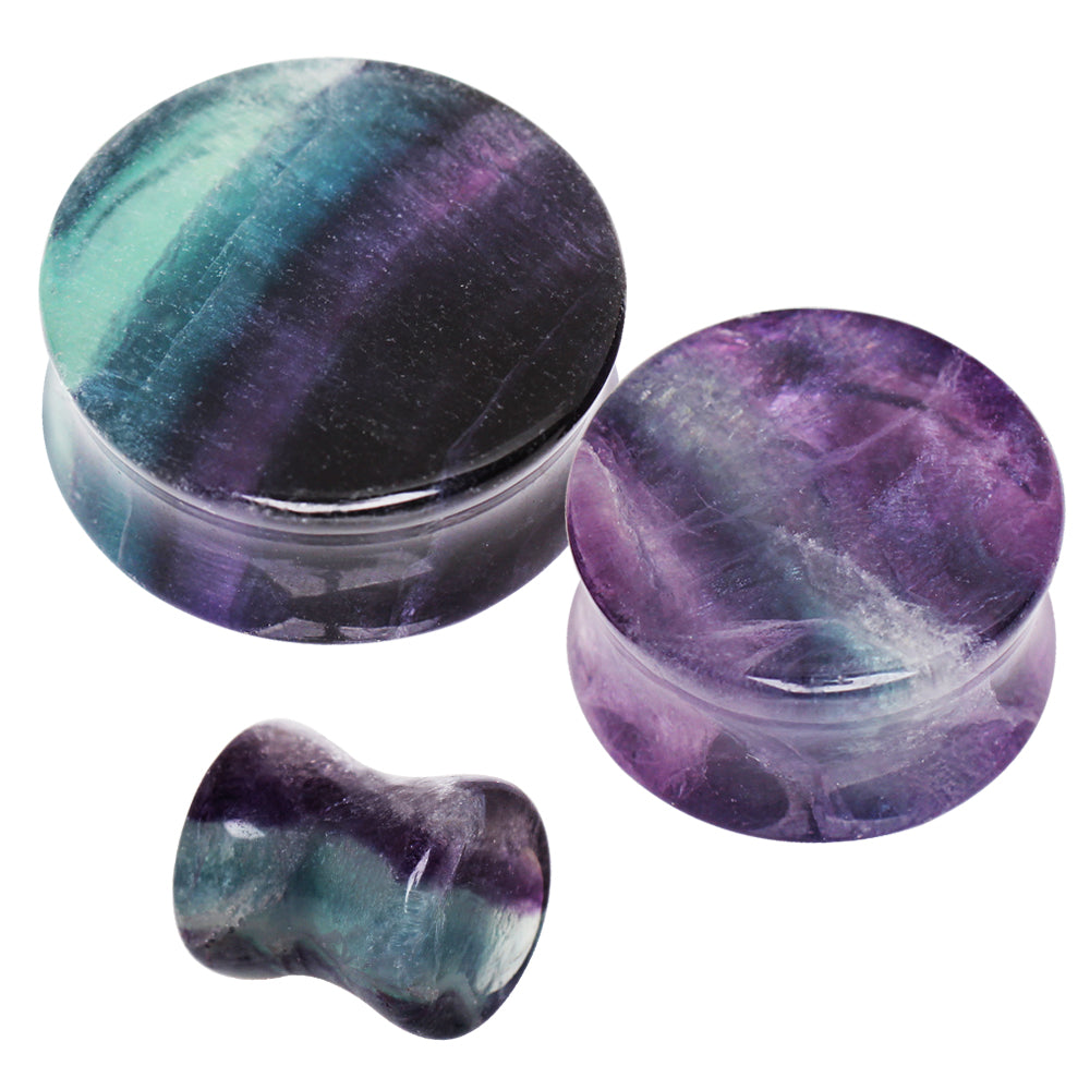 Natural Rainbow Fluorite Stone Double Flared Plugs - Pair