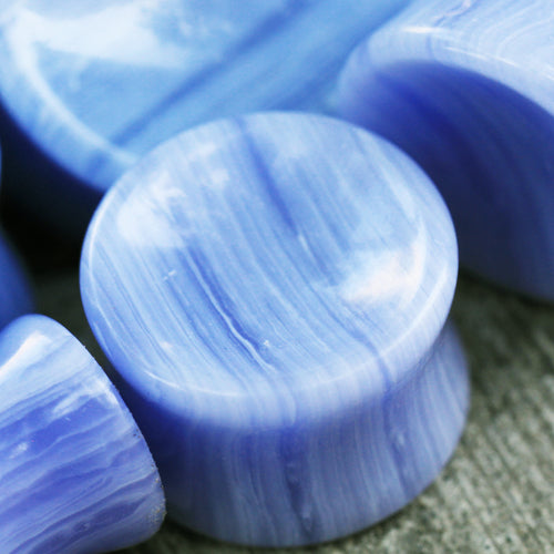 Blue Lace Agate Concave Stone Double Flared Saddle Plug Gauges
- Pair