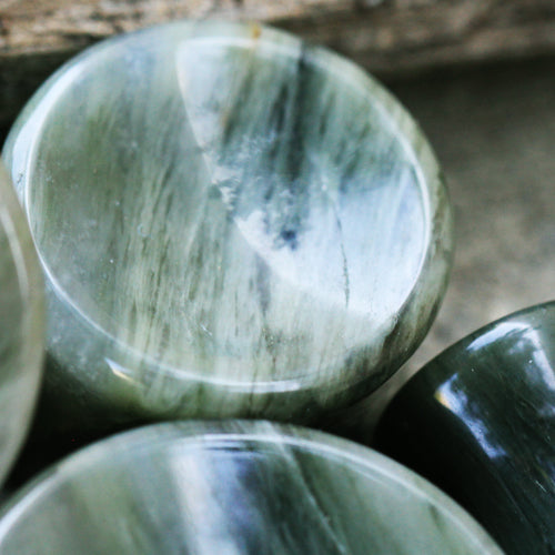 Natural Green Line Jasper Concave Stone Saddle Plugs
- Pair