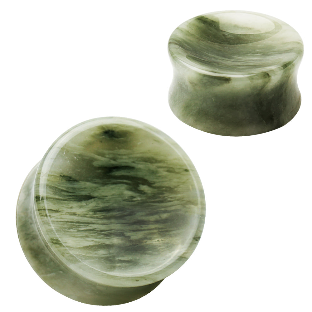 Natural Green Line Jasper Concave Stone Saddle Plugs
- Pair