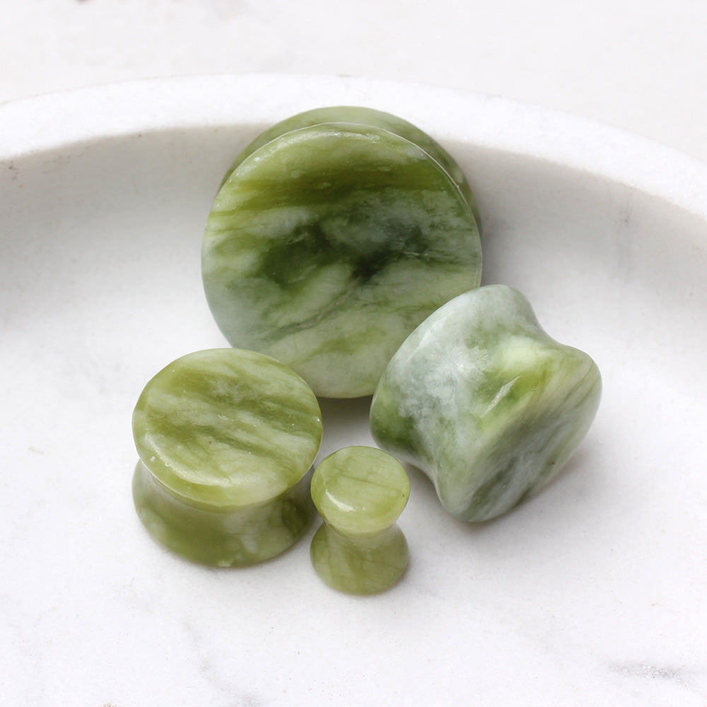 Natural South Jade Stone Saddle Plugs - Pair