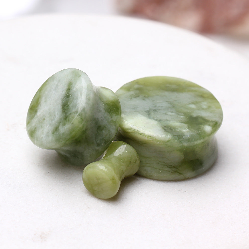 Natural South Jade Stone Saddle Plugs - Pair