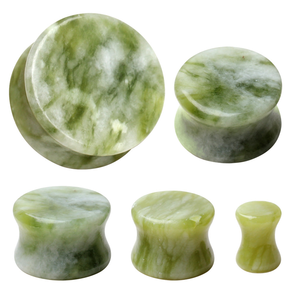 Natural South Jade Stone Saddle Plugs - Pair