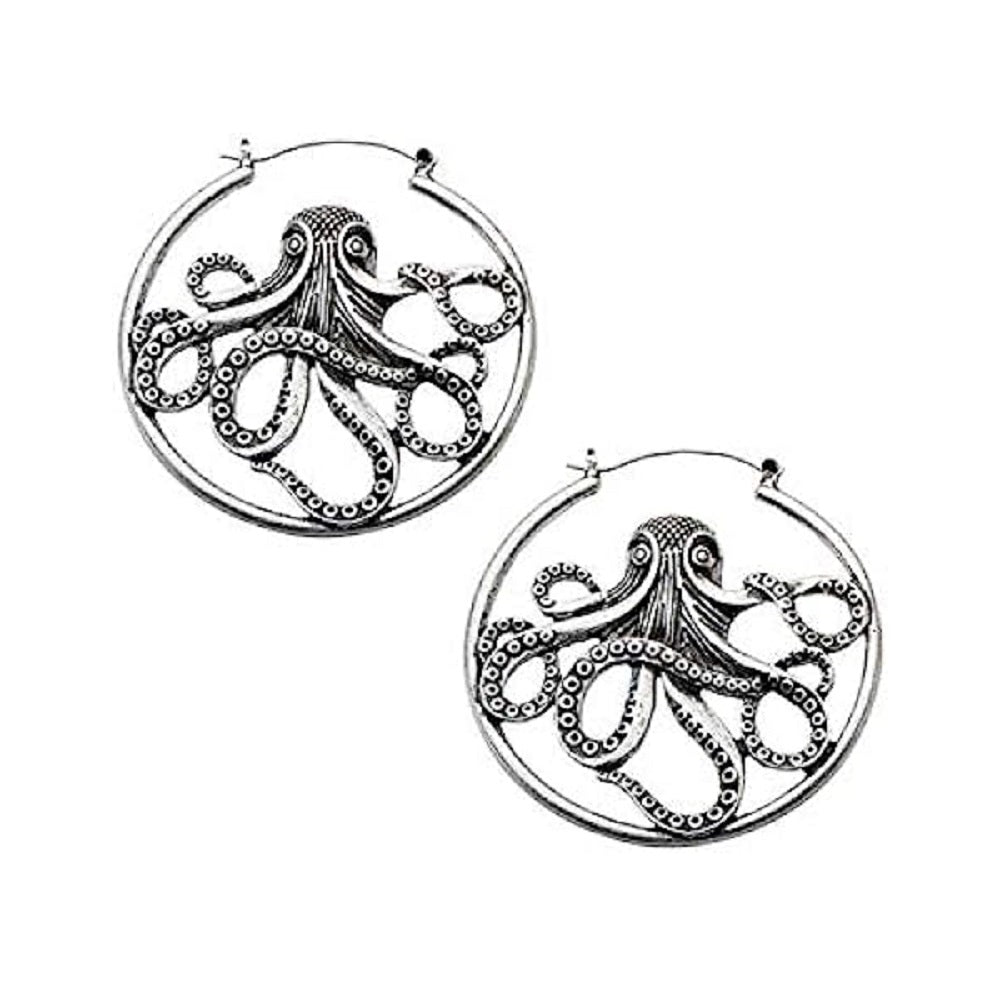 Antique Octopus Plug Hoop Earrings
- Stainless Steel - Pair