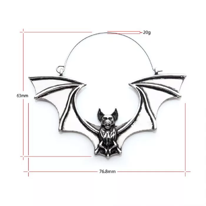 Flying Vampire Bat Plug Hoop Earrings - Stainless Steel - Pair