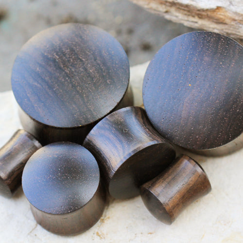 Organic Ebony Wood Double Flared Saddle Plugs - Pair