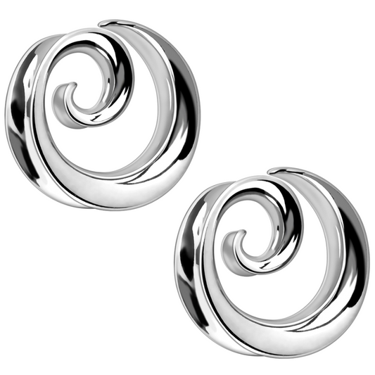 Spiral Double Flared Tunnels - Pair - 316L Stainless Steel