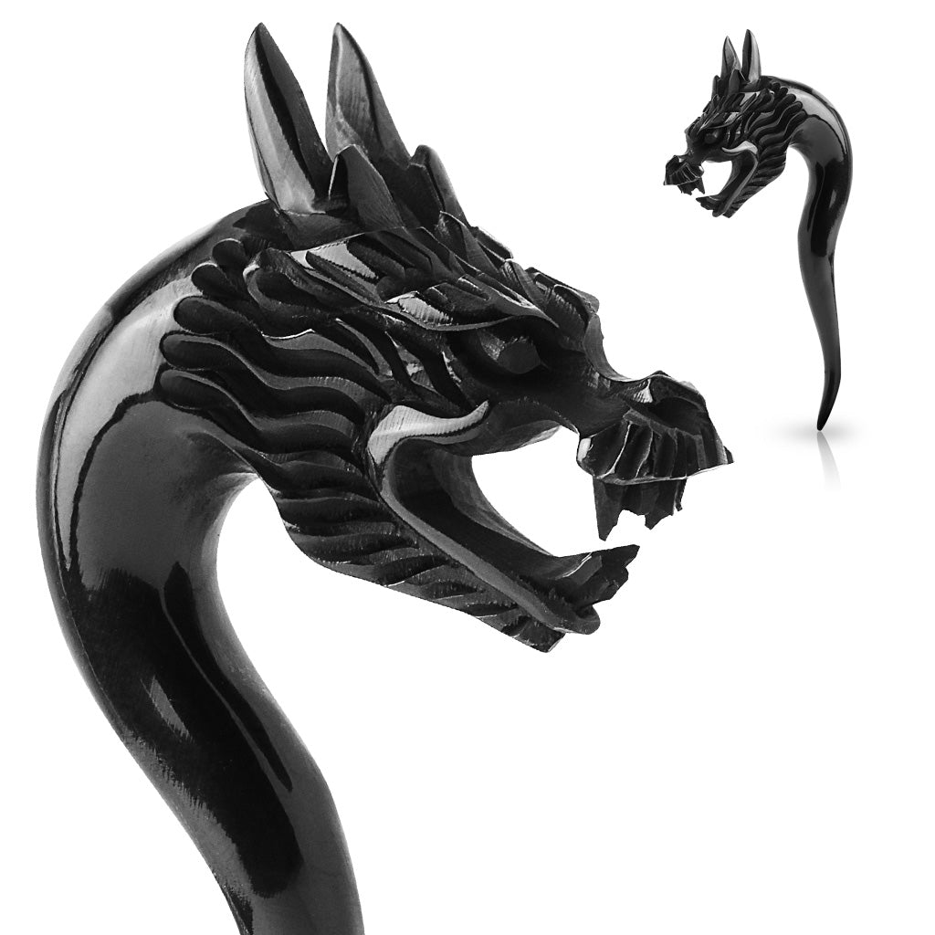 Dragon Head Natural Water Buffalo Horn Black Taper Plugs - Pair