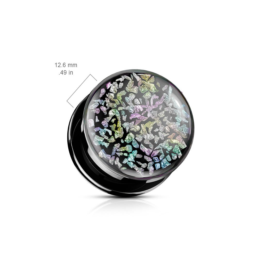 Holographic Rainbow Fossil Screw Flesh Fit Plugs - Black PVD 316L Stainless Steel - Pair