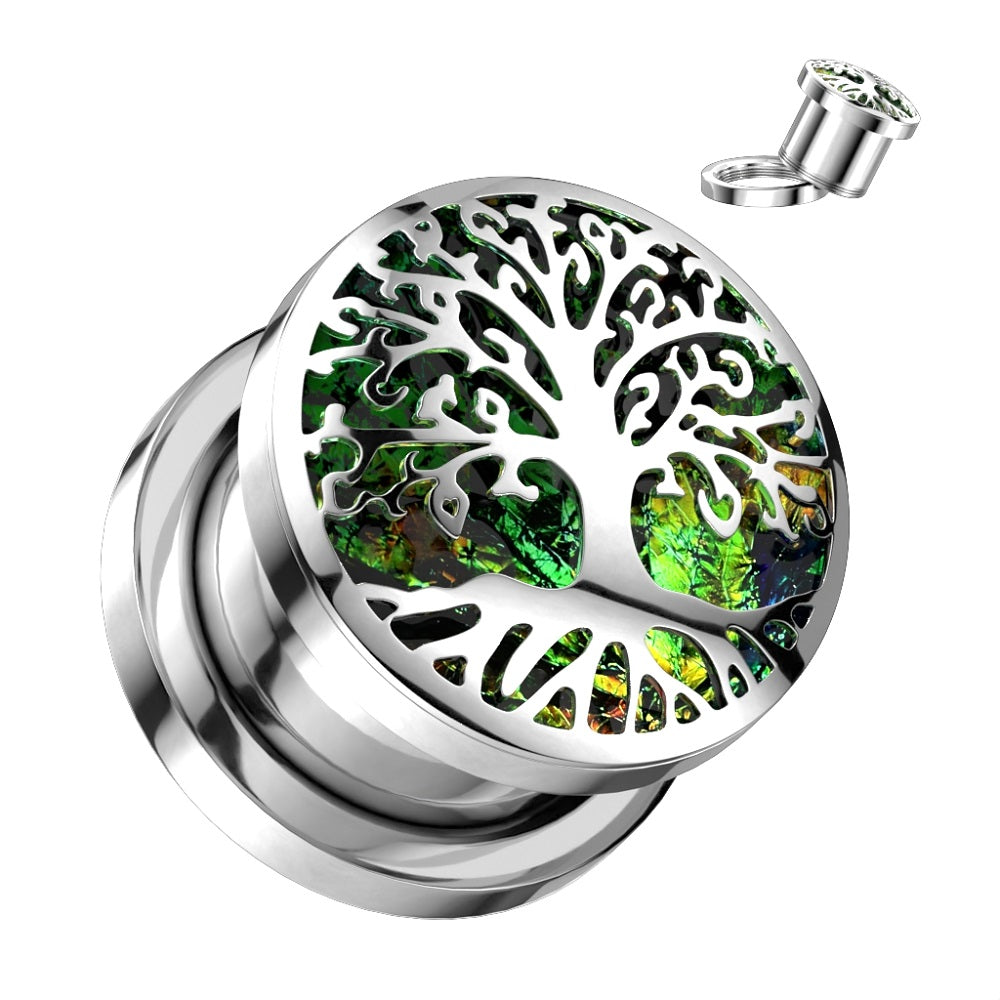 Green Opal Glitter Tree of Life Screw Fit Plugs
- 316L Stainless Steel - Pair