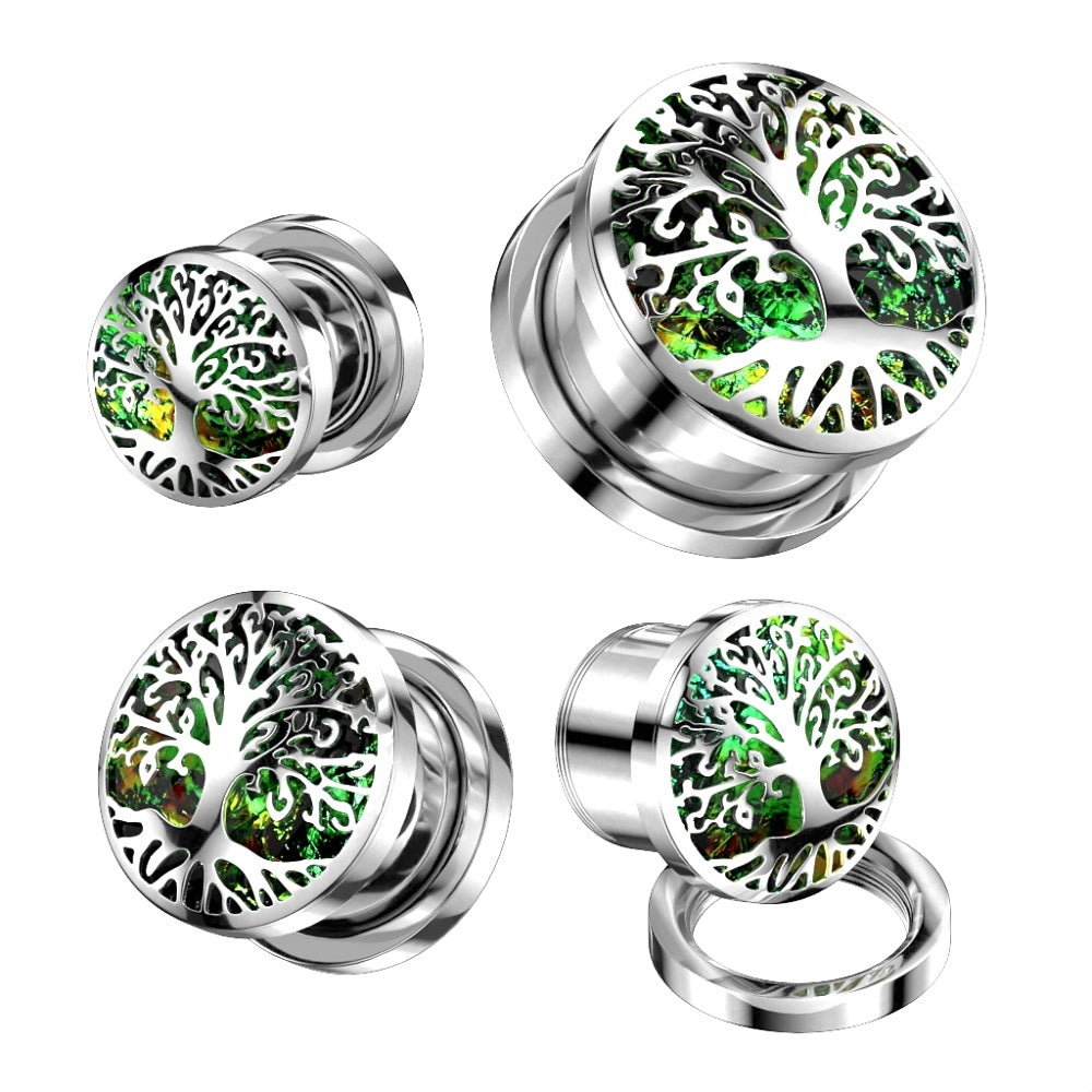 Green Opal Glitter Tree of Life Screw Fit Plugs
- 316L Stainless Steel - Pair