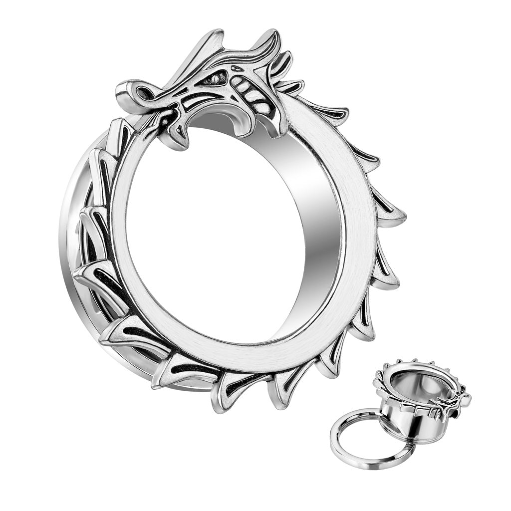 Dragon Wrapped Rim Screw Fit Tunnels - 316L Stainless Steel - Pair