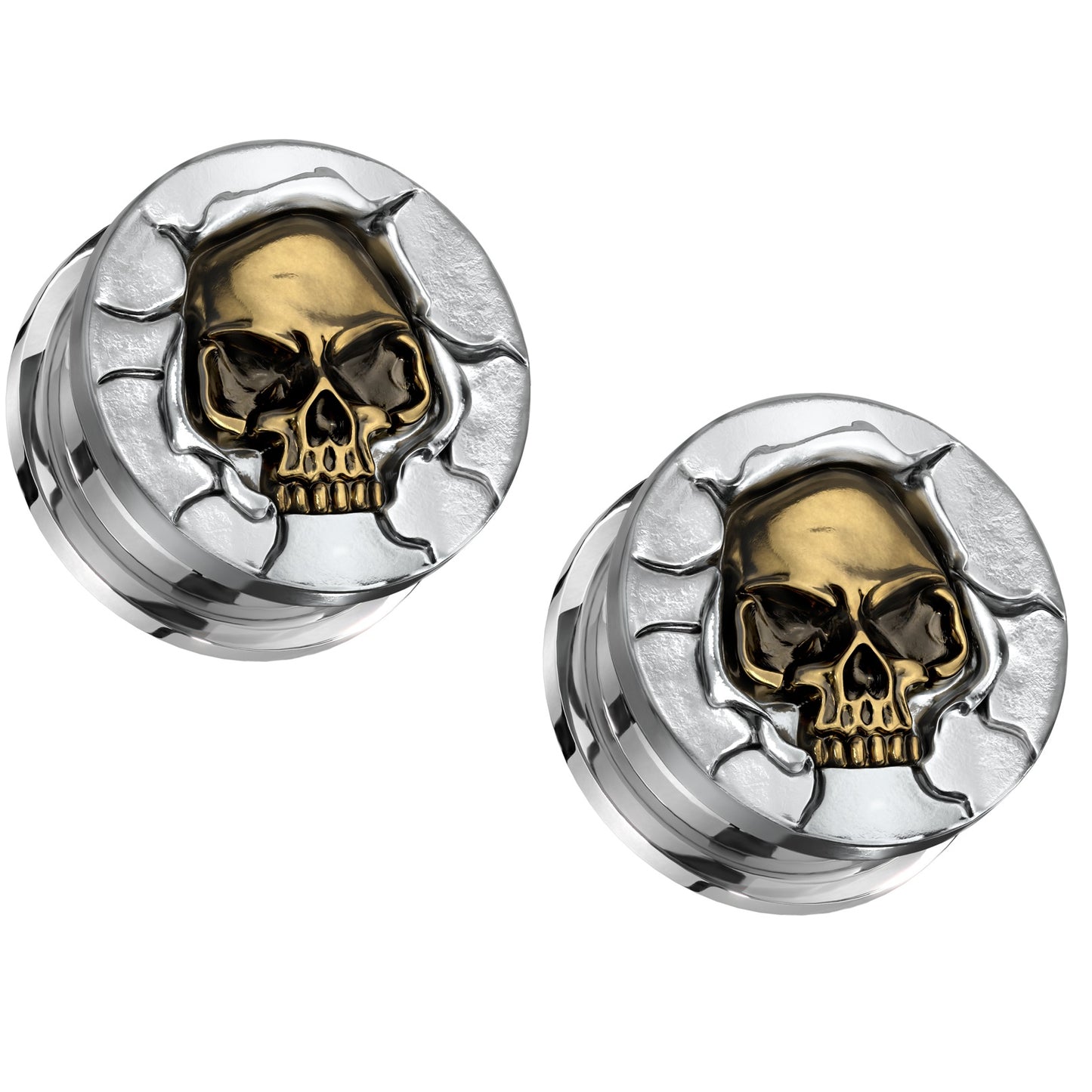 Protruding Bronze Skull Screw Fit Plugs - 316L Stainless Steel - Pair