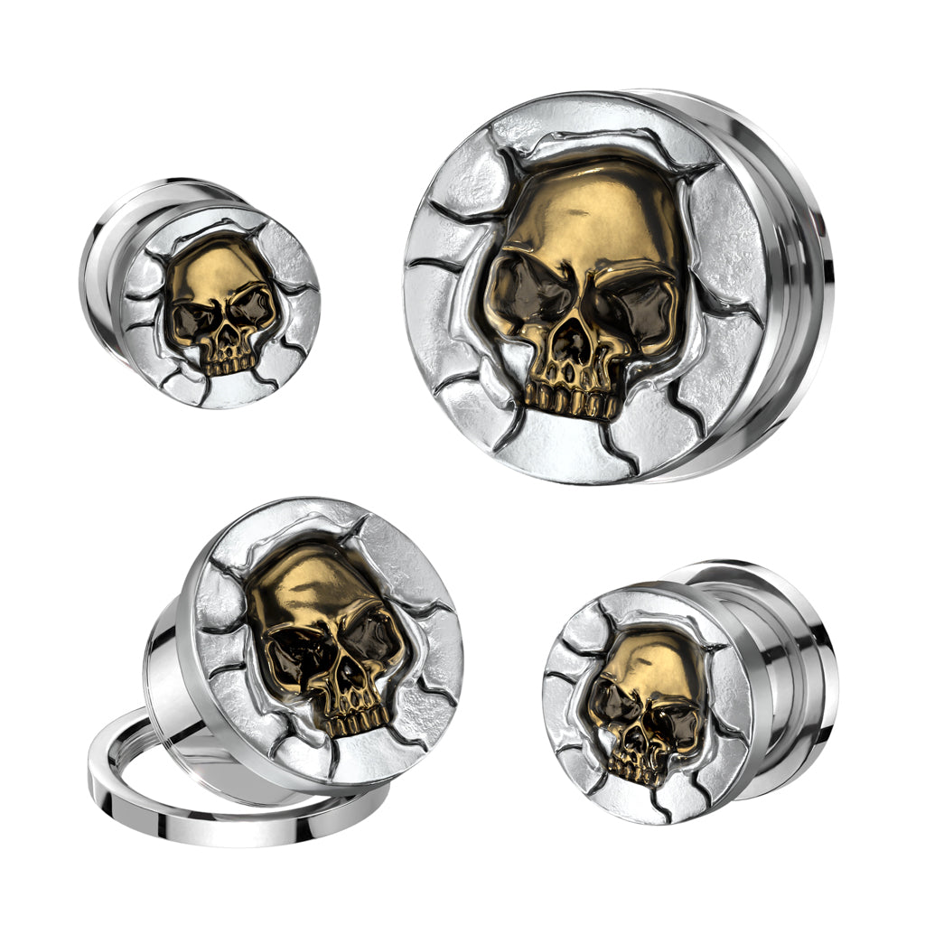 Protruding Bronze Skull Screw Fit Plugs - 316L Stainless Steel - Pair