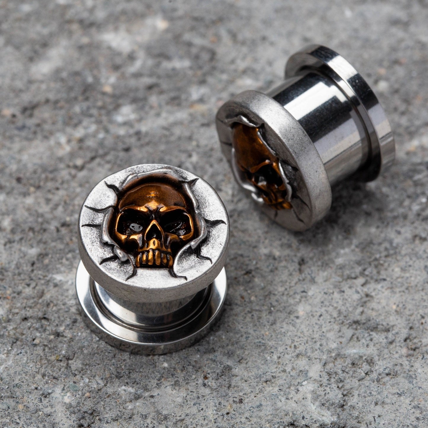Protruding Bronze Skull Screw Fit Plugs - 316L Stainless Steel - Pair