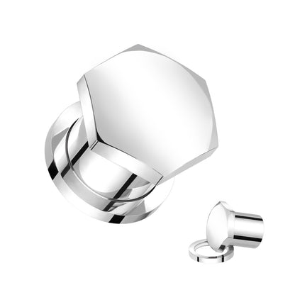 Hexagon Shaped Single Flare Plugs with Metal Ring - Pair - 316L Stainless Steel