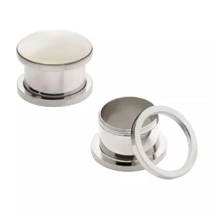 Mother of Pearl Screw Fit Plugs - 316L Stainless Steel - Pair