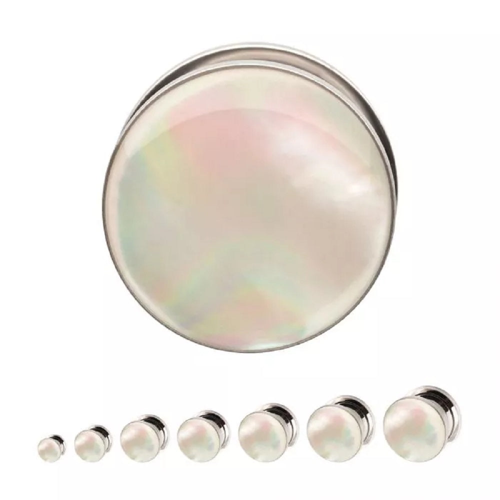 Mother of Pearl Screw Fit Plugs - 316L Stainless Steel - Pair