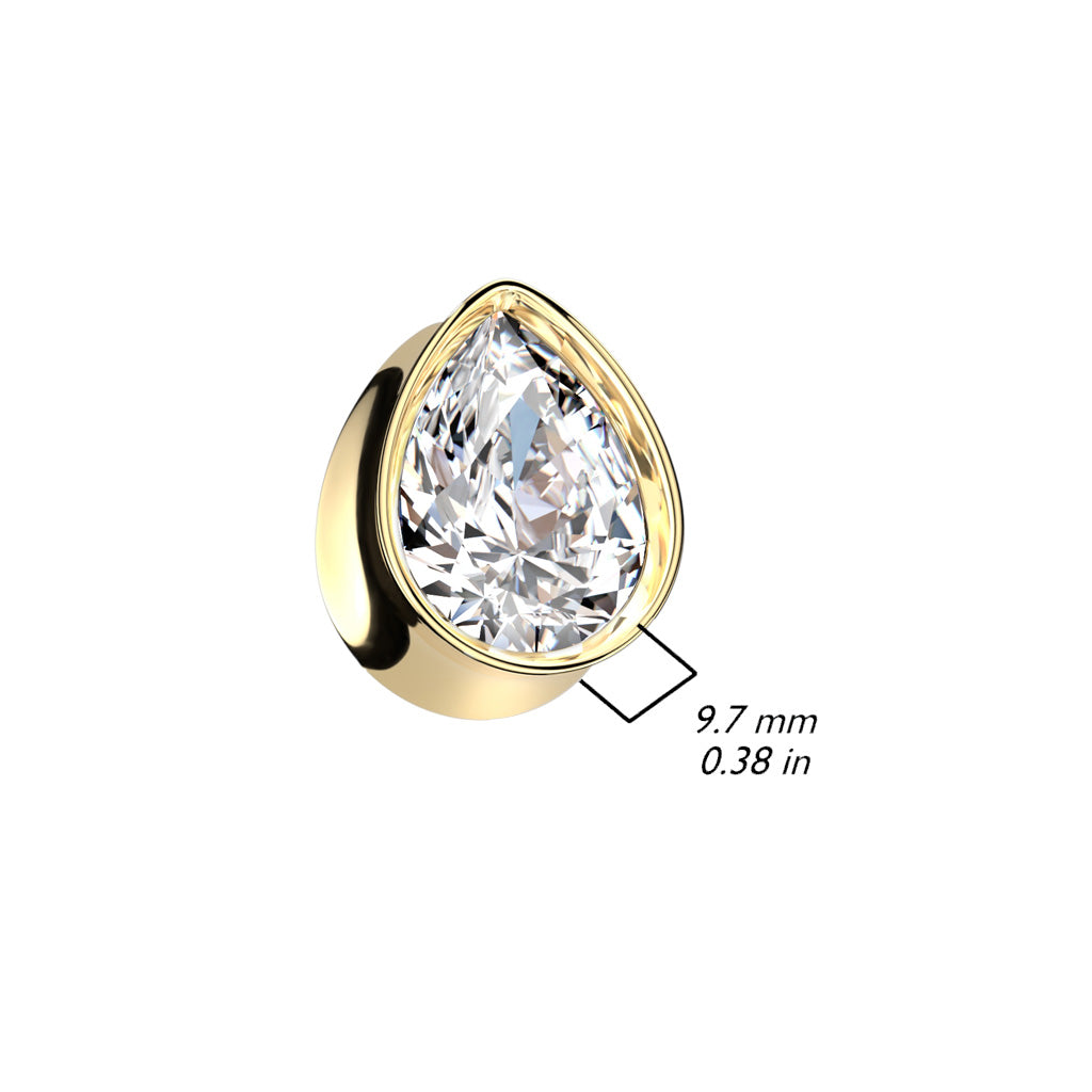 CZ Crystal Tear Drop Shaped Double Flared Plugs - 316L Stainless Steel