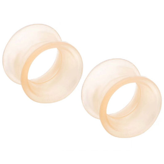 Pale Peach Flesh Tone Thick Wall Double Flared Silicone Ear Tunnels - Pair