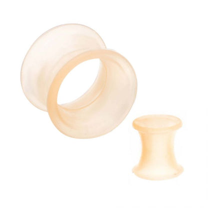 Pale Peach Flesh Tone Thick Wall Double Flared Silicone Ear Tunnels - Pair