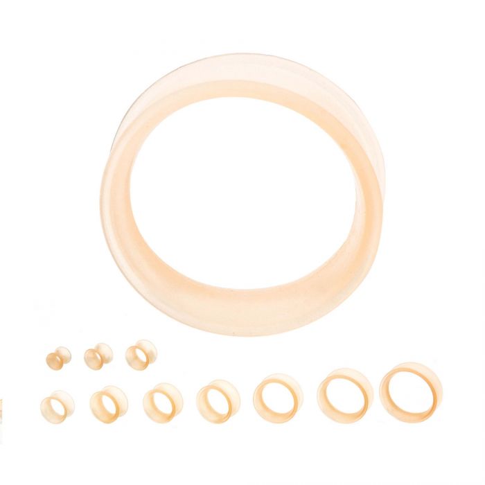 Pale Peach Flesh Tone Thick Wall Double Flared Silicone Ear Tunnels - Pair