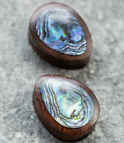 Abalone Inlaid Sono Wood Tear Drop Saddle Plugs