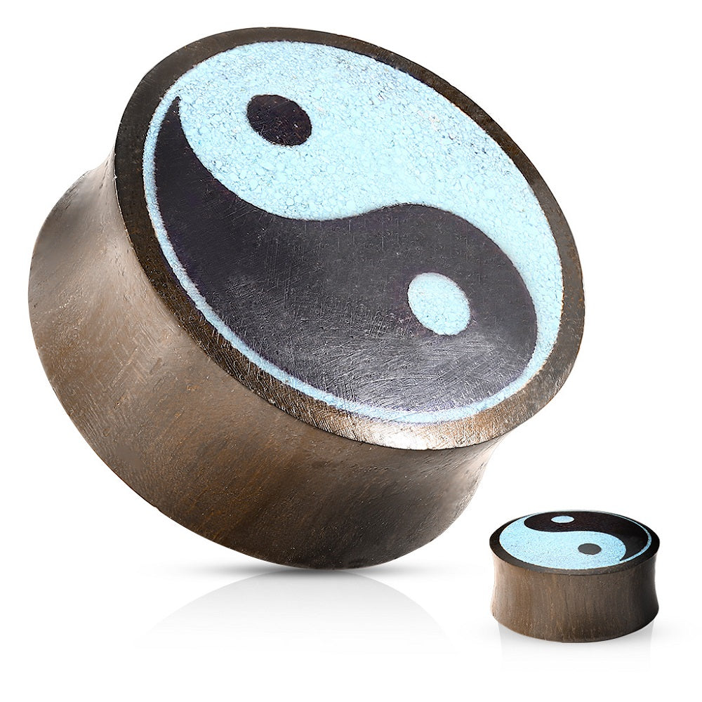 Organic Sono Wood Turquoise Yin Yang Convex Saddle Plugs - Pair