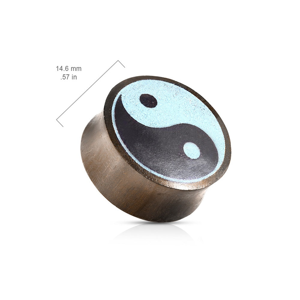 Organic Sono Wood Turquoise Yin Yang Convex Saddle Plugs - Pair