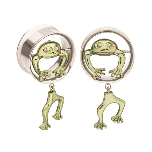Dangling Frog Double Flared Tunnels - Pair - 316L Stainless Steel