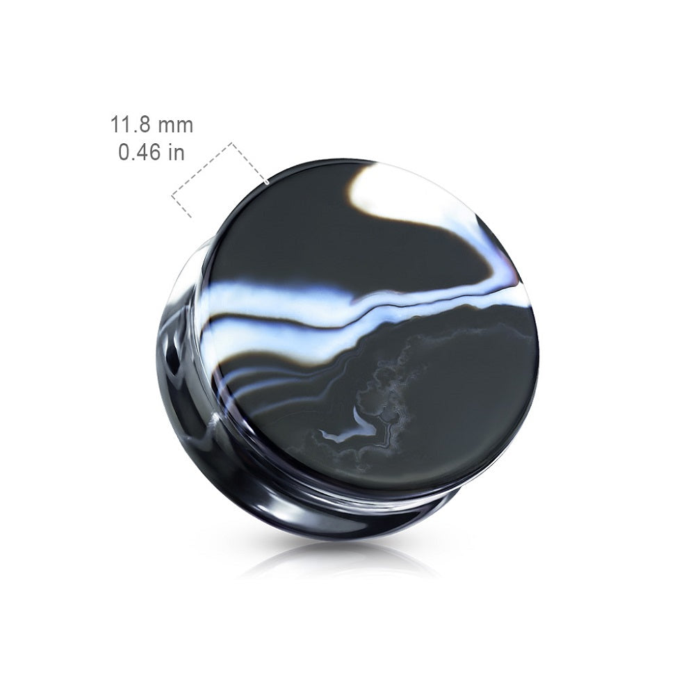 Natural Black and White Agate Stone Double Flared Saddle Plug Gauges