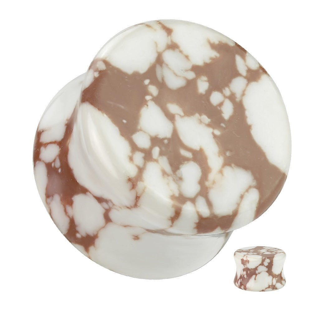 White and Brown Synthetic Stone Double Flared Plugs - Pair