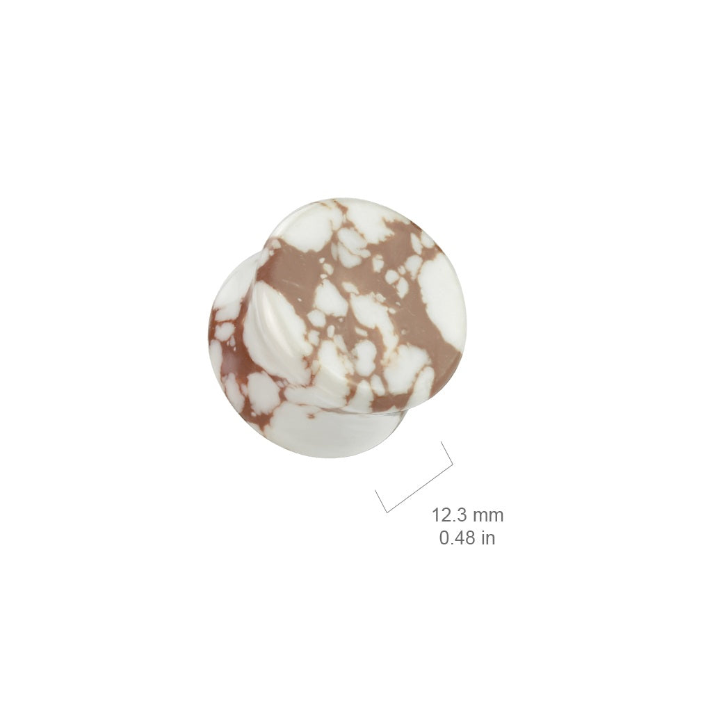 White and Brown Synthetic Stone Double Flared Plugs - Pair