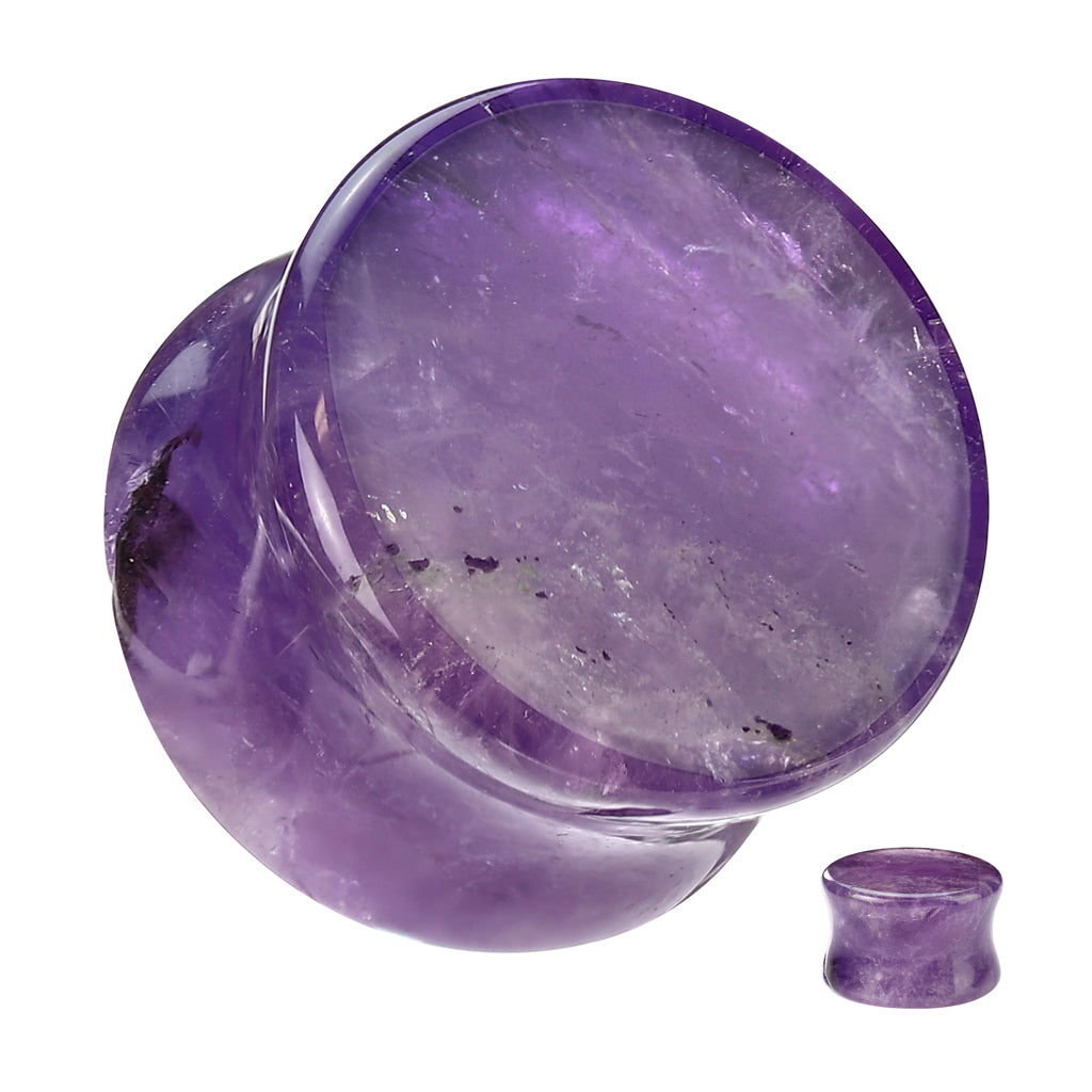 Amethyst Stone Double Flared Plugs - Pair