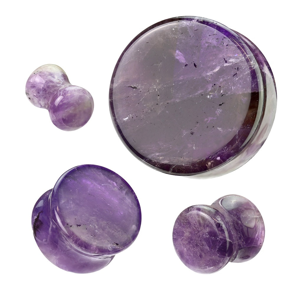 Amethyst Stone Double Flared Plugs - Pair