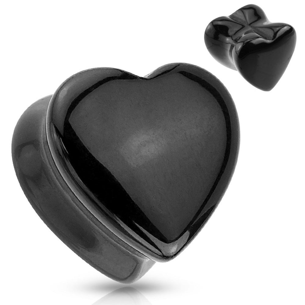 Natural Black Onyx Heart Shaped Saddle Plug Gauges
 - Pair